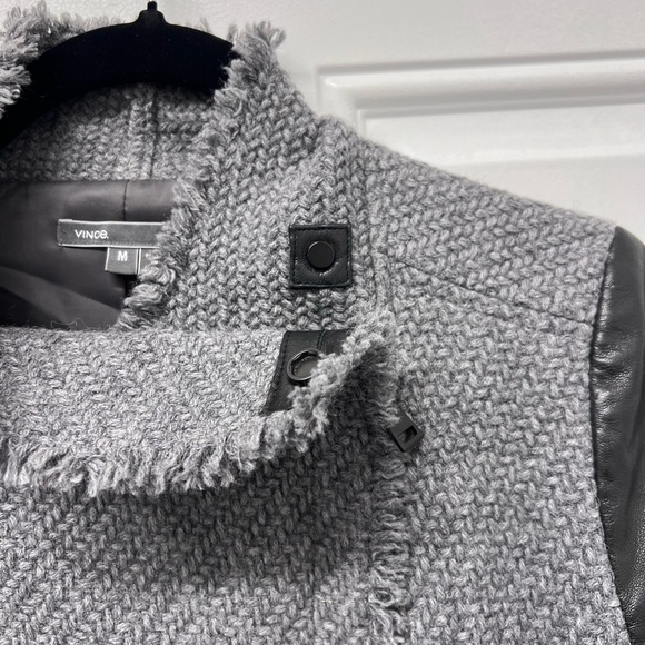 VINCE Gray and Black Blazer preppy leather with Asymmetrical Closure M - Picture 5 of 11